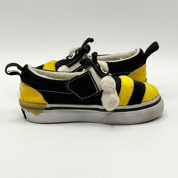 Vans Bee Kind Aplix Slip-On Yellow Black Canvas Sneakers - Toddler US 6 - Picture 6 of 10